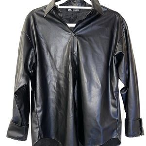 Zara Faux Leather Button Down Shirt